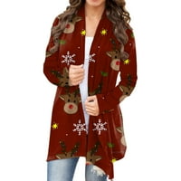 Modni Ženski kardigan s božićnim printom, jesenski kardigan s otvorenim prednjim dijelom, ležerni kišni ogrtač, lagani kardigan džemper