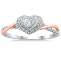 Dijamantni prsten u obliku srca od bijelog i ružičastog zlata od 10 karata, Veličina 6